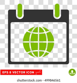 Vector Globe Calendar Page EPS vector pictograph. Illustration style is flat iconic bicolor eco green and gray symbol on a transparent background.