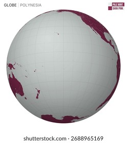 Globo vetorial centrado na Polinésia. Paleta de menta pálida rosa escuro. Mapa do mundo com meridianos, paralelos, países, rios e lagos. Ilustração de vetor encantador.
