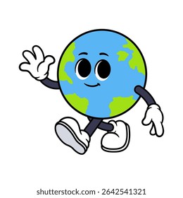 Vector Globe Character Waving on White Background