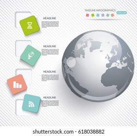 Vector globe with color stickers.