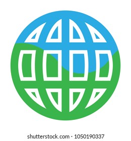 Vector  of a globe concept in a blue earth day green color. Logo earth icon, abstract globe. Emblem of earth day.