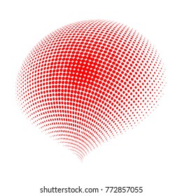  Vector Globe dotted sphere, 3d halftone dot effect. Red color, in White background. Vector illustration. It can use as logo, icon. Earth Shape.