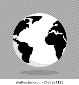 Vector Globe Earth in Black and White Color Isolated on Transparent Background.