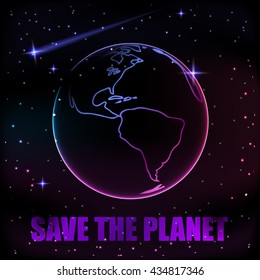 Vector globe Earth contour isolated on the black background. Vector illustration.