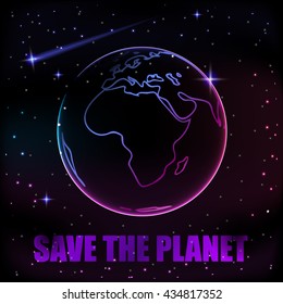 Vector globe Earth contour isolated on the black background. Vector illustration.