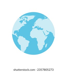 Vector globe earth icon in flat design. planet earth with long shadow on a blue background.