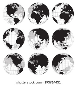 Vector globe earth icons on a white background