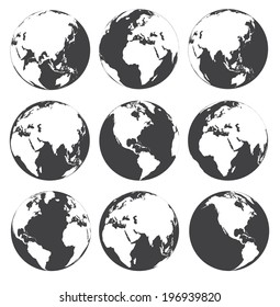 Vector globe earth icons on a white background