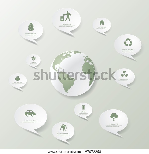 Vector globe and eco icons\
in clouds.