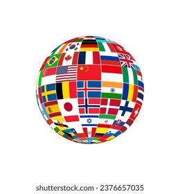 vector of Globe Flag design symbolize the planet Earth, humankind, or world government. country Flags clipart of worldwide union state icon.