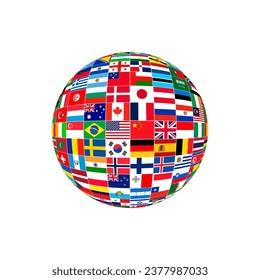 vector of Globe Flag symbolize the planet Earth, humankind, or world government. Sovereign countries Flags icon of atlas union state.