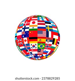 vector of Globe Flag symbolize the planet Earth, humankind, or world government. Sovereign countries Flags icon of United Nations.