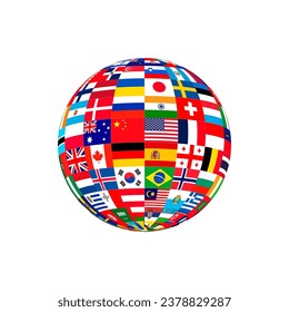 vector of Globe Flag symbolize the planet Earth, humankind, or world government. Sovereign countries Flags icon of United Nations.