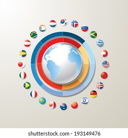 Vector globe with flags.