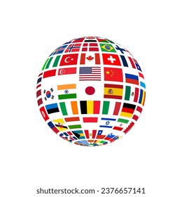 vector of Globe Flags design symbolize the planet Earth, humankind, or world government. nation Flag symbol of worldwide union state clipart.