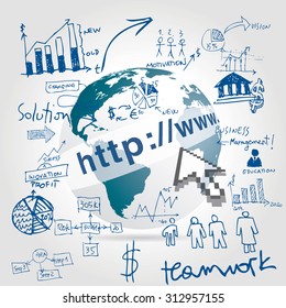 Vector globe and hand drawn business elements.