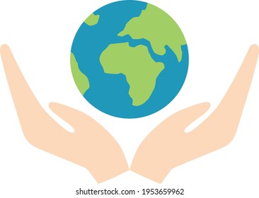 vector globe in human hands. flat image of the planet earth between two palms.