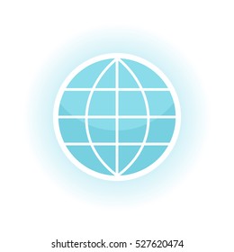 Vector globe icon. Blue symbols of the planet. Abstract globe symbol. Earth icon. White and blue icon in line design. Isolated object on white background. Vector illustration