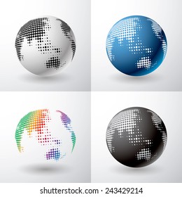 vector globe icon with dots in four variations 