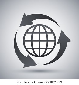Vector globe icon and recycle sign