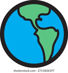 Ícone de globo vetorial mostrando as Américas do Norte e do Sul. Representa geografia, mundo, comunicação global e viagens.
