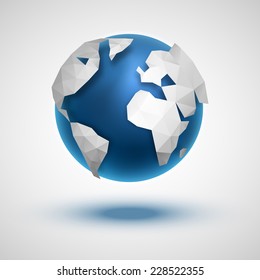 Vector globe icon of the world in abstract triangle style.