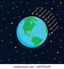 Vector globe icon of the world 
with arrows, rays