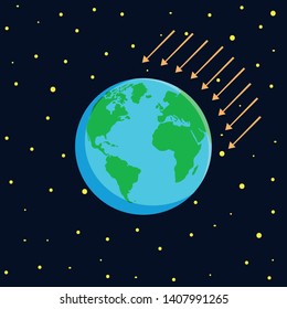 Vector globe icon of the world 
with arrows, rays