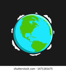 Vector globe icon of the world with clouds