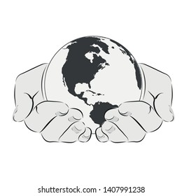Vector globe icon of the world in hand
