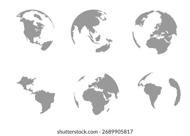 Icono de globo de Vector del mundo. Conjunto de iconos de globo . Conjunto de iconos del mundo. Colección de iconos de la Tierra. Globos con el símbolo de los mapas mundiales. eps1 0