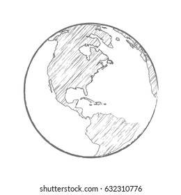 Vector globe icon of the world. pencil sketched