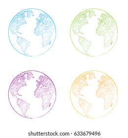 Vector globe icon of the world. pencil sketched