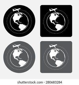 Vector globe icons with airplane