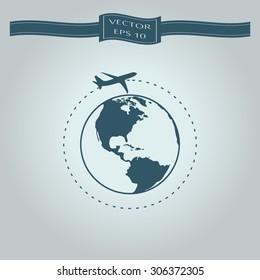 Vector globe icons with airplane 