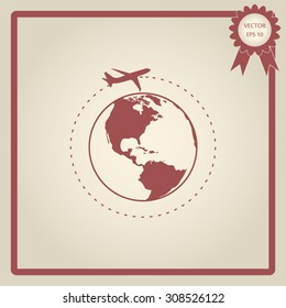Vector globe icons with airplane 