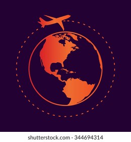 Vector globe icons with airplane 