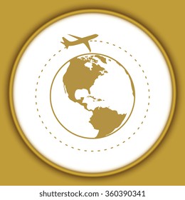 Vector globe icons with airplane 
