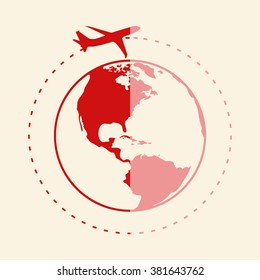 Vector globe icons with airplane 