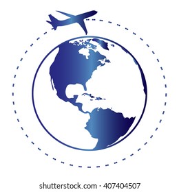 Vector globe icons with airplane 