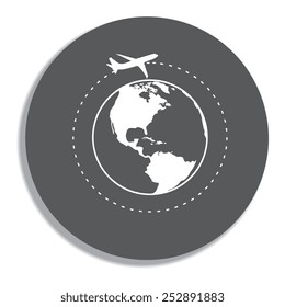 Vector globe icons with airplane  on a grey background