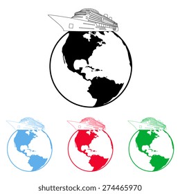 Vector globe icons with ship