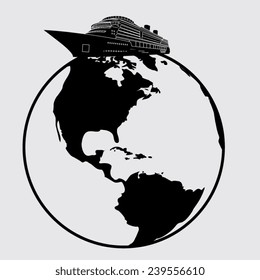 Vector globe icons with ship on a grey background