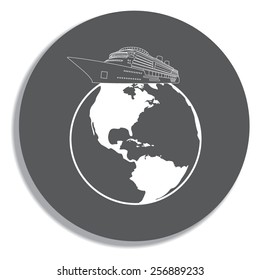 Vector globe icons with ship on a grey background