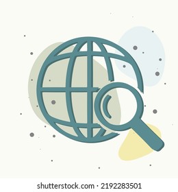 globo vectorial e icono de ampliación. Símbolo de búsqueda global en fondo multicolor. Capas agrupadas para una ilustración de edición sencilla. Por tu diseño.