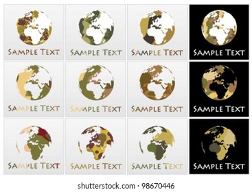 Vector globe marks with camouflage patterns