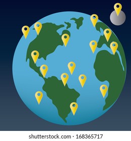 Vector Globe With Multiple GPS Points Icons