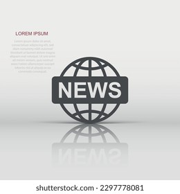 Vector globe news icon in flat style. World news sign illustration pictogram. Newsletter business concept.