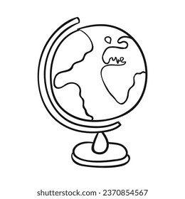 Vector un globo en un estrado. artículo escolar. garabato. globus. ilustración de vector blanco y negro dibujada a mano