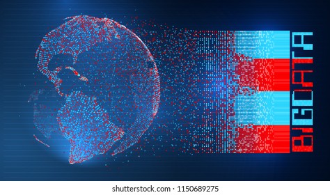 vector globe, planet earth, from dots. concept bigdata, processing and data collection
